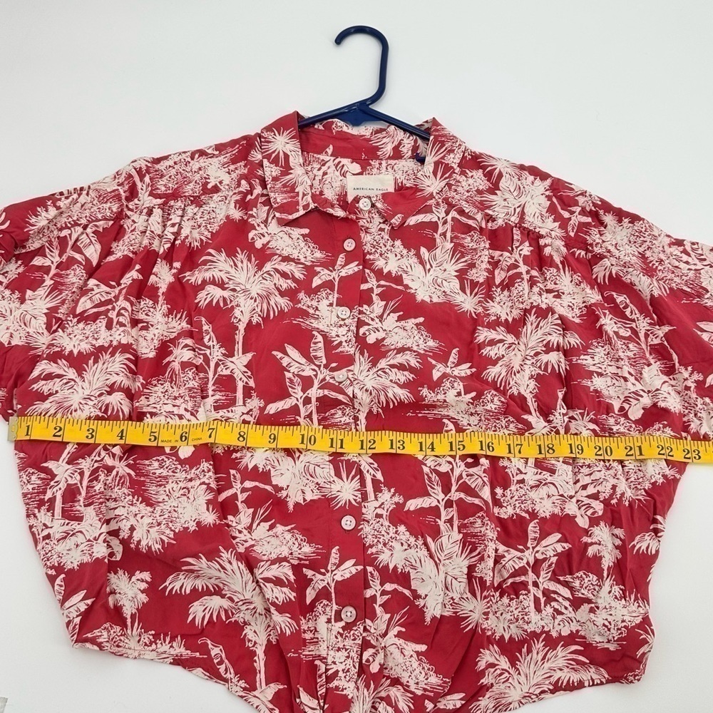American Eagle Button Down Women’s Tie Front Tropical Print Viscose Top Size L - Picture 11 of 14